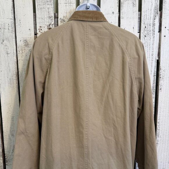 VTG Britches Great Outdoors Duster Jacket Mens Large Trench Khaki Button Cotton - Picture 12 of 13